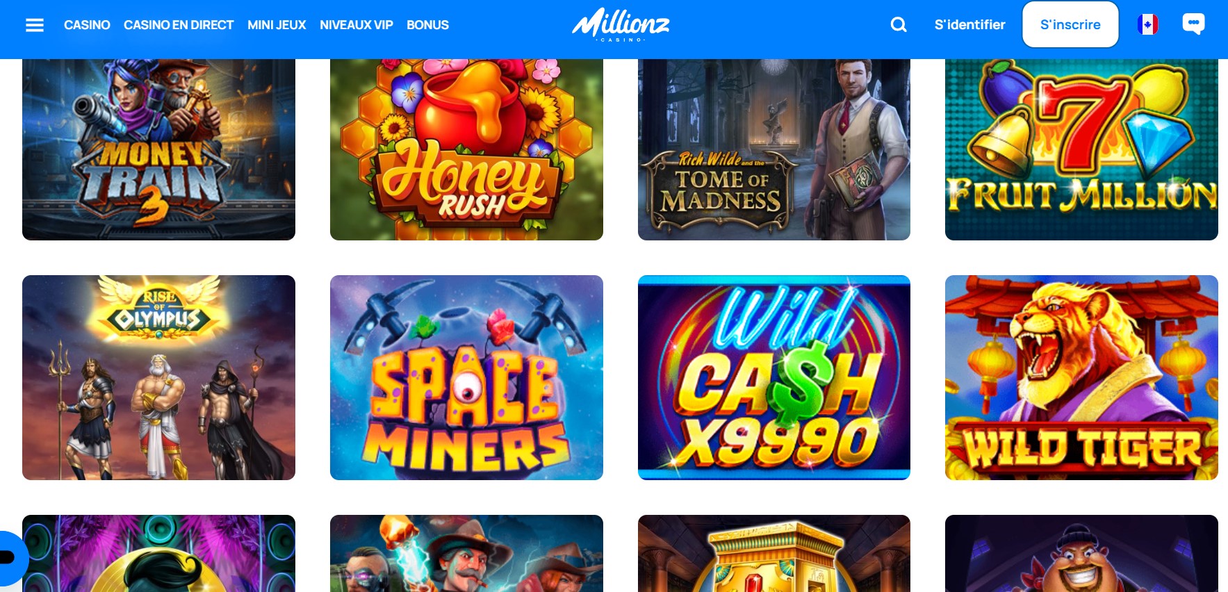 Collection de machines à sous Millionz Casino.